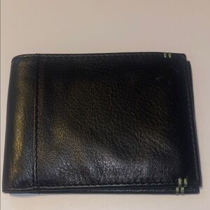 Lodis Black Leather Money Clip Wallet with Green Accent Stitching